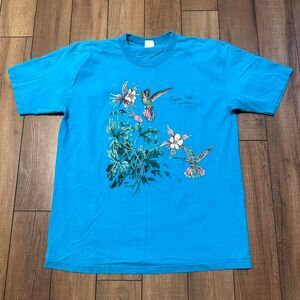 Vintage‎ 90s Women's Hummingbird Floral Graphic T Shirt Large Cottage Cute